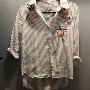 Rails flower embroidered stripe blouse